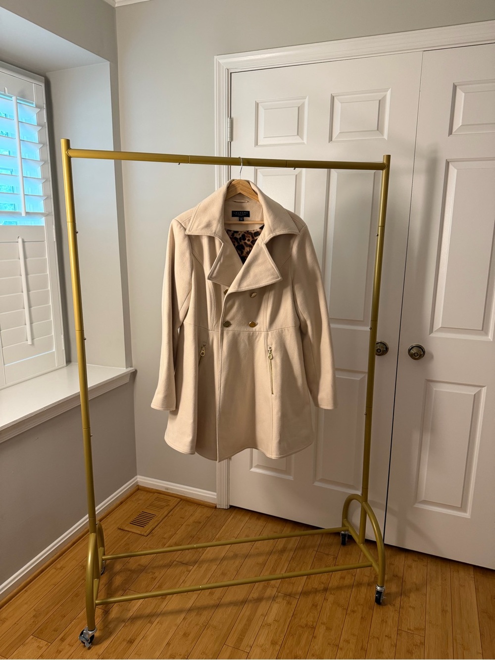 Laundry By Shelli Segal Cream Double-Breasted Peacoat